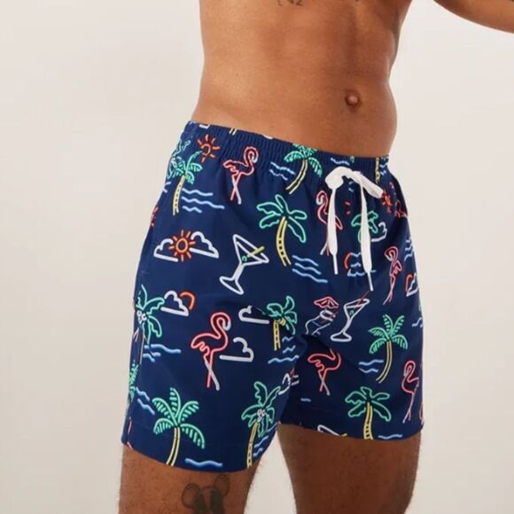 Chubbies Neon Lights 5.5 in Swim Trunks Navy blue Flamingo Margarita Size M - Picture 7 of 9
